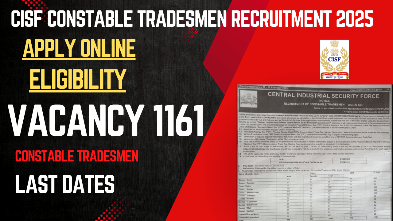 CISF Constable Tradesmen Recruitment 2025