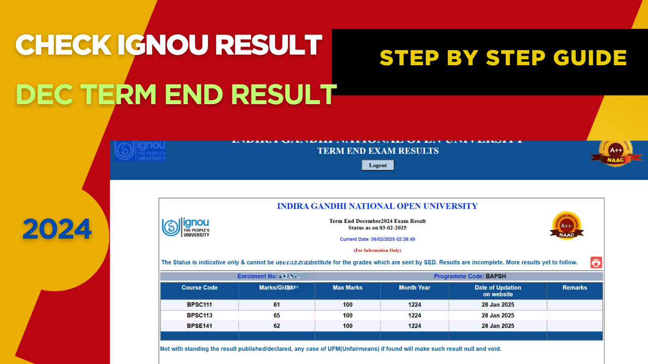 IGNOU Dec term end result 2024
