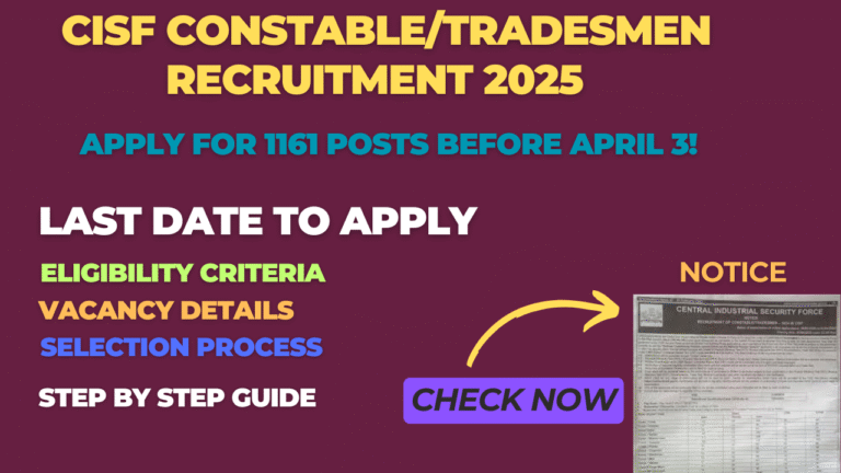 CISF Constable/Tradesmen Recruitment 2025
