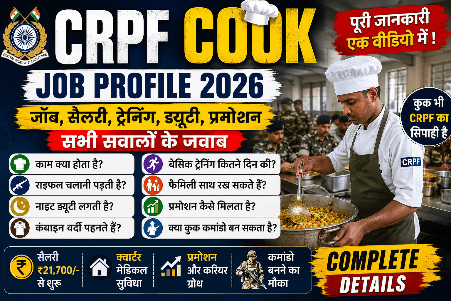 CRPF Cook Job Profile